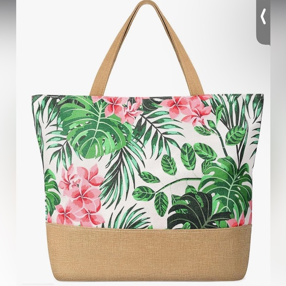 Handbags - Beach Bag for Women, Large Beach Tote with Zipper, Woven Straw Tote Waterproof,